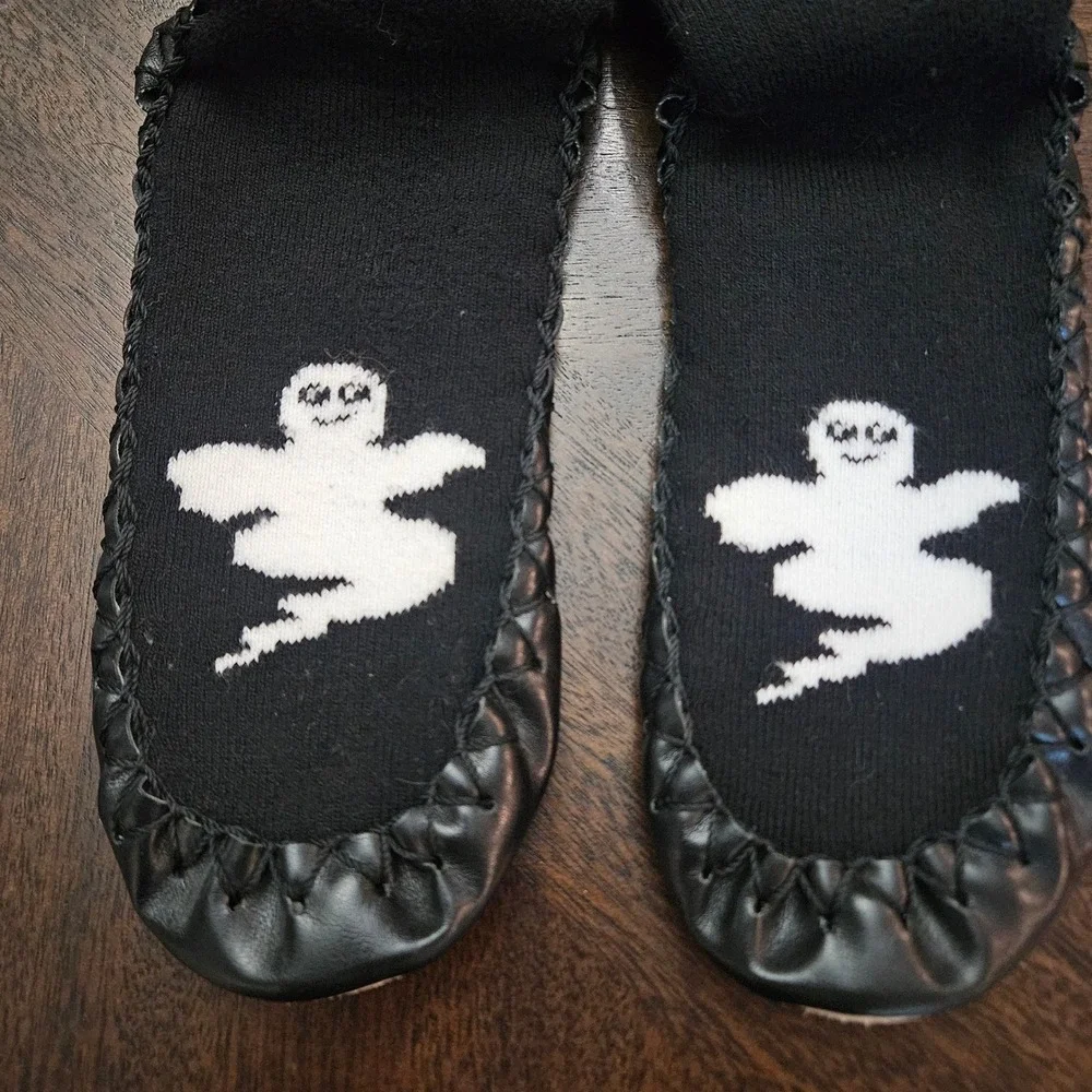 Hanna Andersson Swedish Slipper Moccasin Kids 1Y-3Y Black Ghost Halloween Spooky